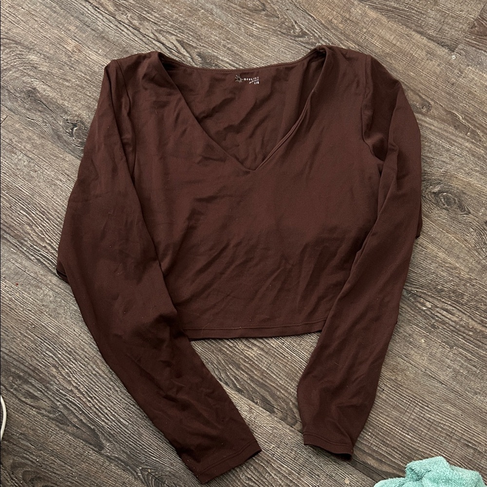 Aerie Brown V-Neck Long Sleeve Top